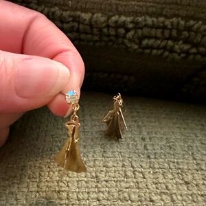 Vintage  Angel Dangle Gold Earrings with Crystal accent